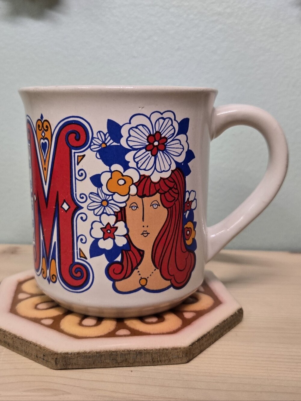 Vintage Psychedelic Groovy Mom Ceramic Coffee Mug, Hippie Lady with Flower